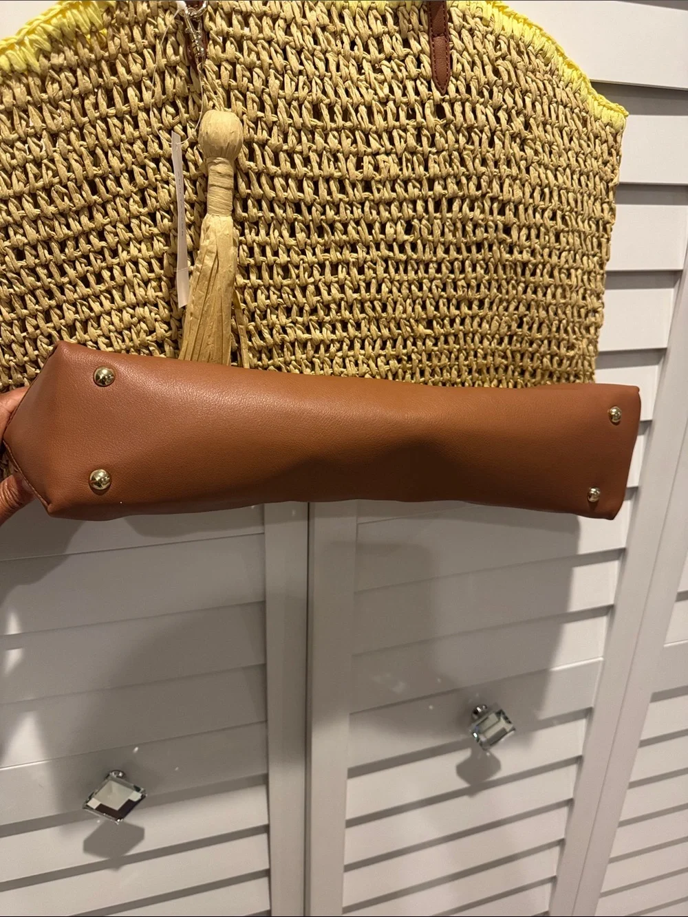 Ann Taylor NWT Yellow Woven Tote with Brown Base and Tassel